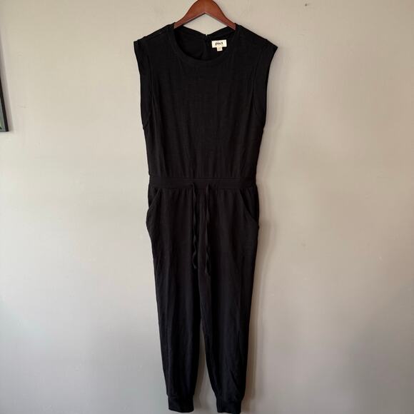 Pact NWT Relaxed Slub Muscle Tee Jumpsuit Jogger Black Sz Med Organic Cotton Eco - Picture 4 of 15